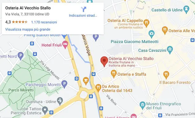 Mappa Trattoria Osteria a Udine